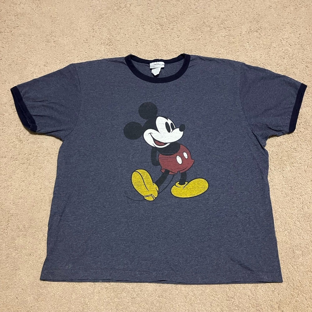 Vintage Walt Disney World Shirt Mens XL Blue Mickey Mouse Ringer Graphic Tee Y2K